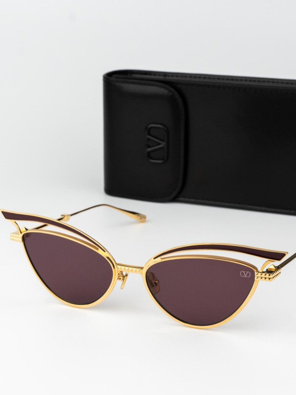 Valentino Women Sunglasses Titanium Gold Bordeaux Cat Eye V - GLASSLINER VLS-118